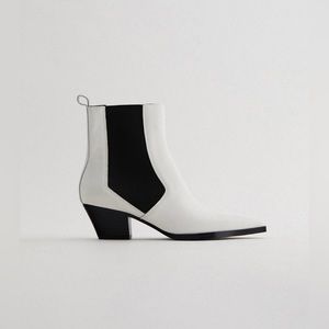 Zara white leather heeled cowboy ankle boots